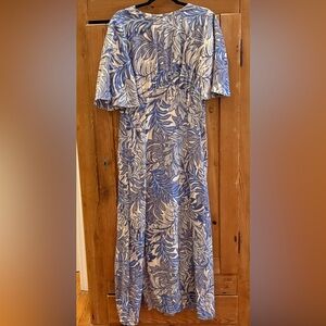 Natalie Martin Blue & White Silk Floral Tropical Maxi Dress sz XS